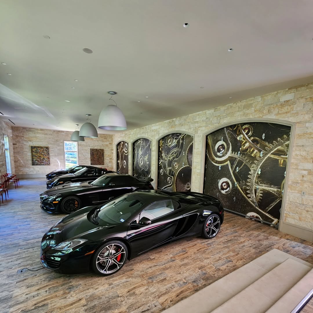 Luxury garage interior with custom finishes